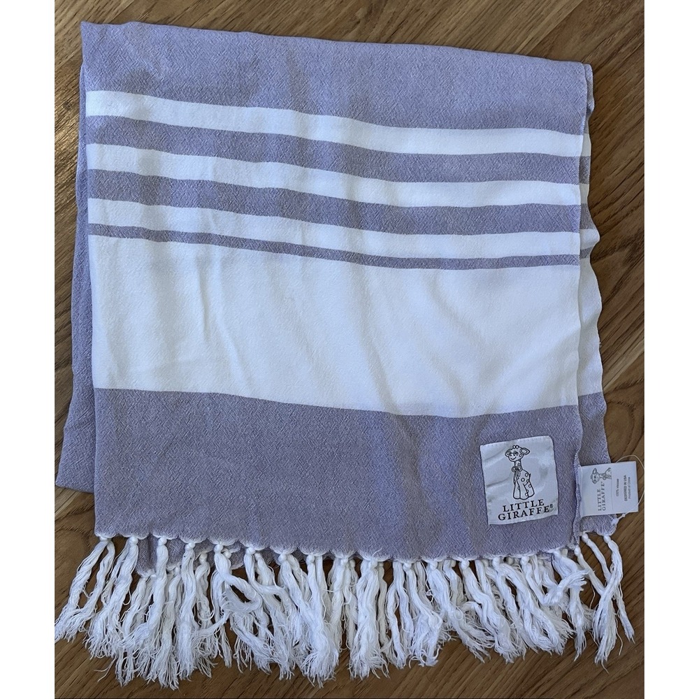 LITTLE GIRAFFE Indigo Turkish Towel Baby Blanket Towel Lavender‎ White Stripe